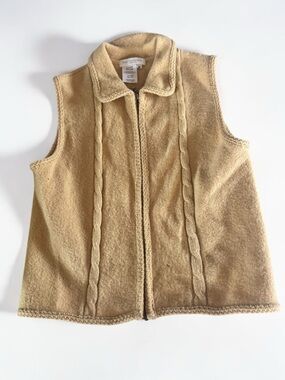 100 Wool Zip Vest Womens Medium Beige Knit Gift for Minimal Style
